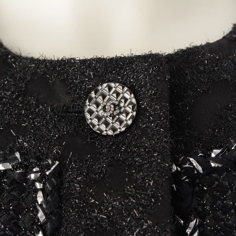 Chanel 22AW Tweed Coco Button No Collar Jacket Coat P73114 Black 36