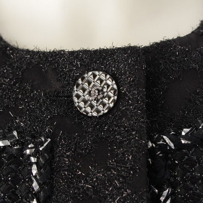 Chanel 22AW Tweed Coco Button No Collar Jacket Coat P73114 Black 36