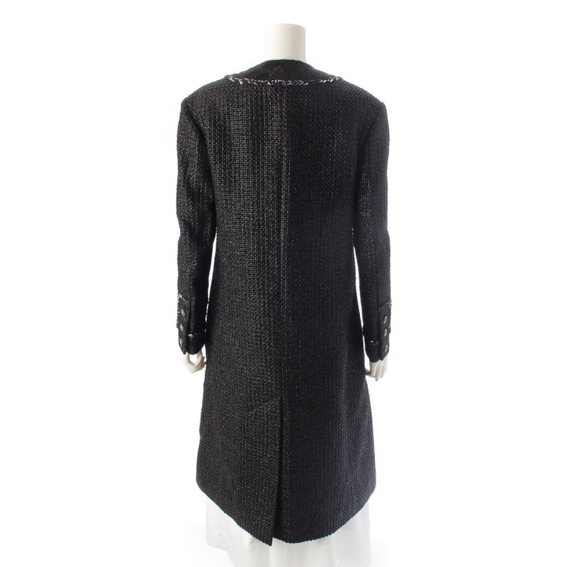 Chanel 22AW Tweed Coco Button No Collar Jacket Coat P73114 Black 36