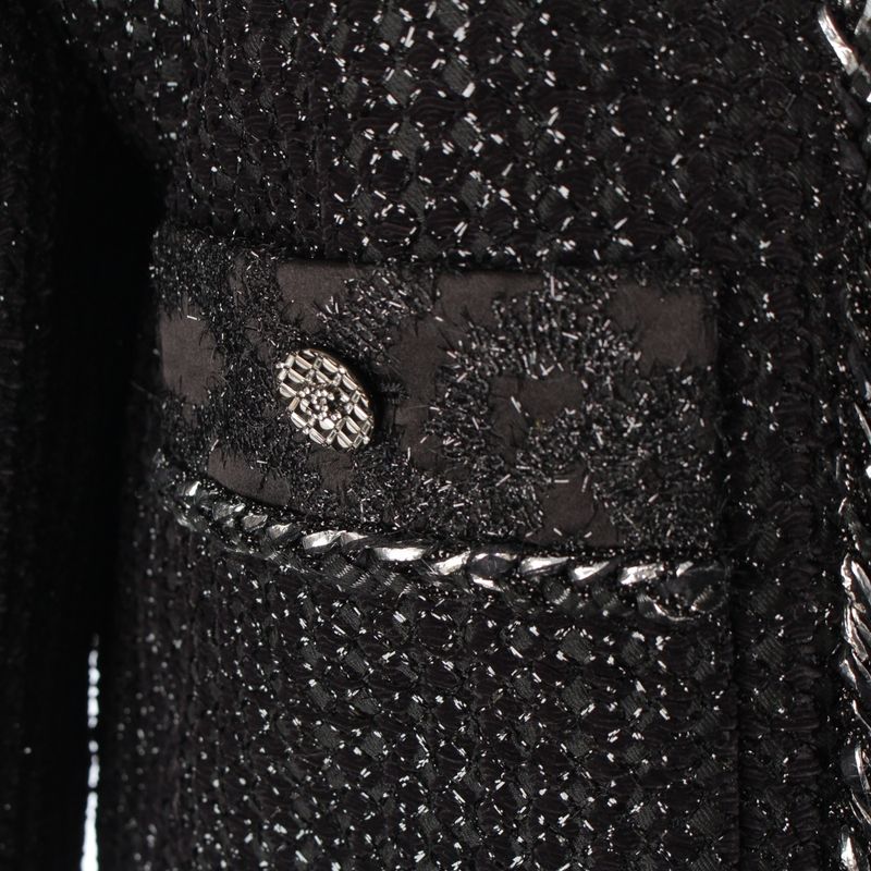 Chanel 22AW Tweed Coco Button No Collar Jacket Coat P73114 Black 36