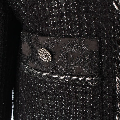 Chanel 22AW Tweed Coco Button No Collar Jacket Coat P73114 Black 36
