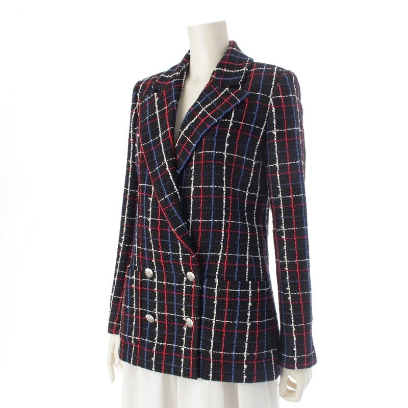 Chanel 24 Years Tweed Plaid Double Tailored Jacket P77209 Black 36