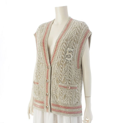 Chanel 22AW Cashmere Blend Mixed Fiber Coco Button Knit Vest P73530 Beige 38