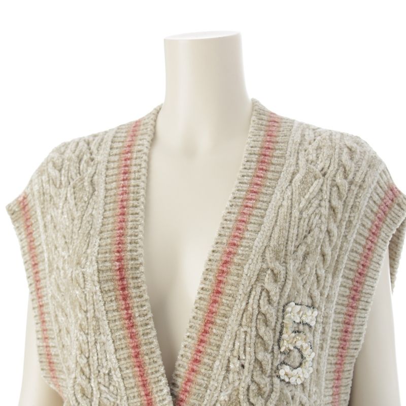Chanel 22AW Cashmere Blend Mixed Fiber Coco Button Knit Vest P73530 Beige 38
