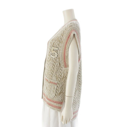 Chanel 22AW Cashmere Blend Mixed Fiber Coco Button Knit Vest P73530 Beige 38
