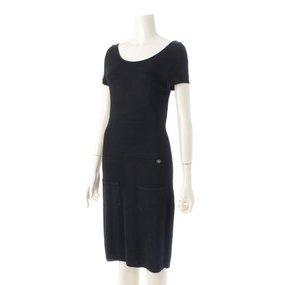 Chanel Coco Mark Viscose Short Sleeve Dress P37944 Black 36
