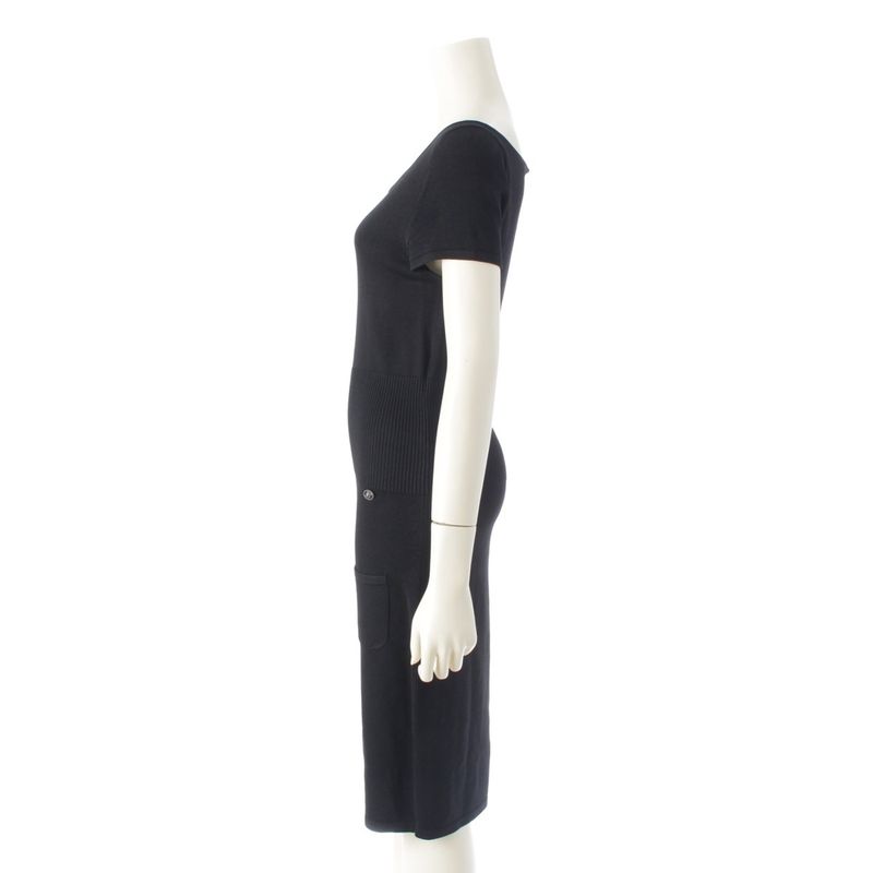 Chanel Coco Mark Viscose Short Sleeve Dress P37944 Black 36