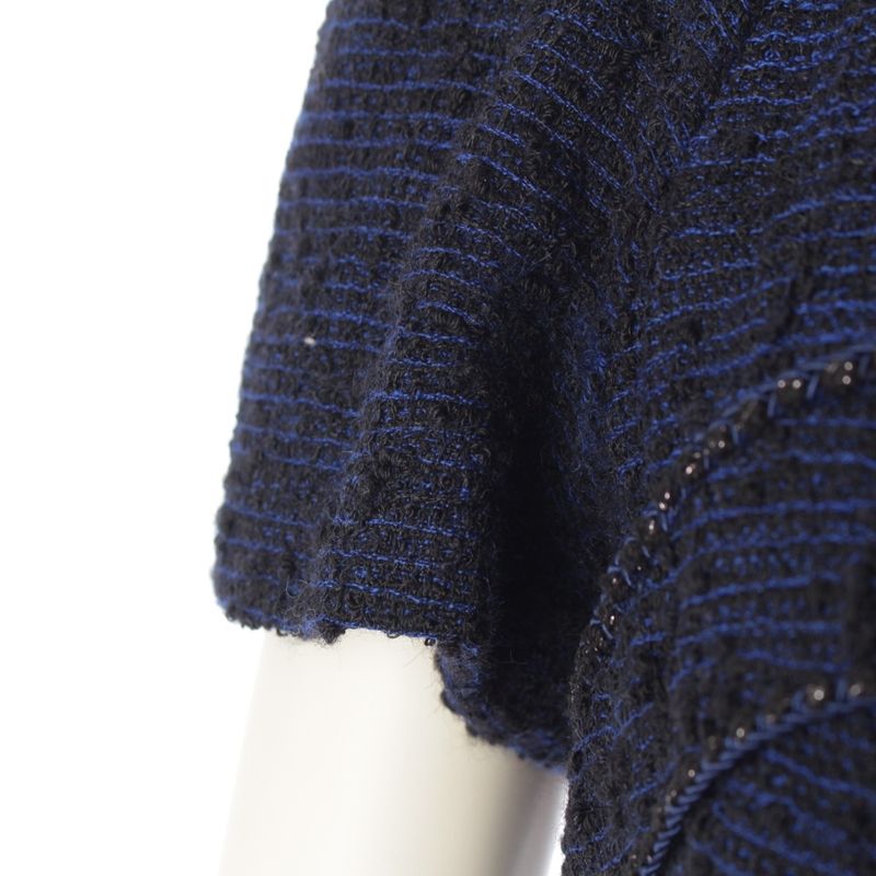 Chanel Alpaca Wool Coco Mark Short Sleeve Tweed Dress P44360 Blue 36
