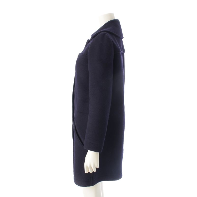 Chanel Wool Angora Coco Mark Long Stainless Steel Collar Coat P42157 Navy 34