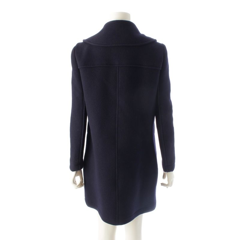 Chanel Wool Angora Coco Mark Long Stainless Steel Collar Coat P42157 Navy 34