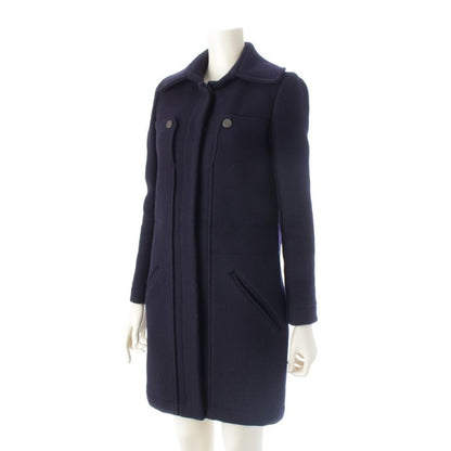 Chanel Wool Angora Coco Mark Long Stainless Steel Collar Coat P42157 Navy 34