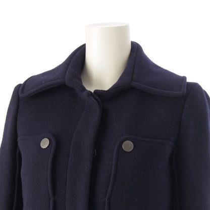Chanel Wool Angora Coco Mark Long Stainless Steel Collar Coat P42157 Navy 34