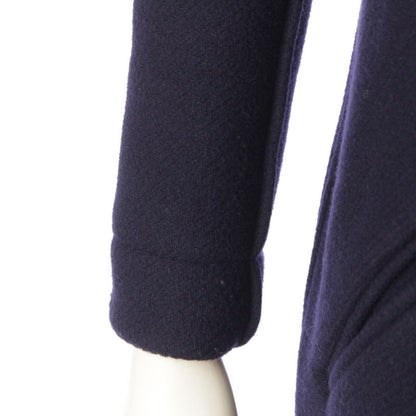 Chanel Wool Angora Coco Mark Long Stainless Steel Collar Coat P42157 Navy 34