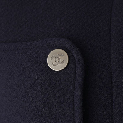 Chanel Wool Angora Coco Mark Long Stainless Steel Collar Coat P42157 Navy 34