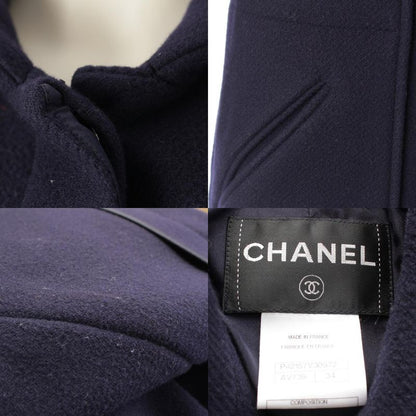 Chanel Wool Angora Coco Mark Long Stainless Steel Collar Coat P42157 Navy 34