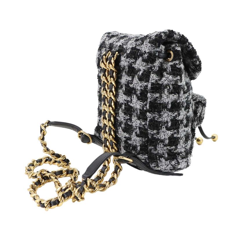 Chanel Chain Backpack Rucksack Sac Tweed Leather Black Gray