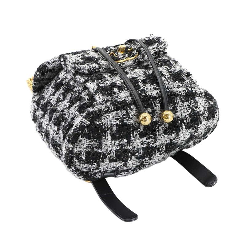 Chanel Chain Backpack Rucksack Sac Tweed Leather Black Gray