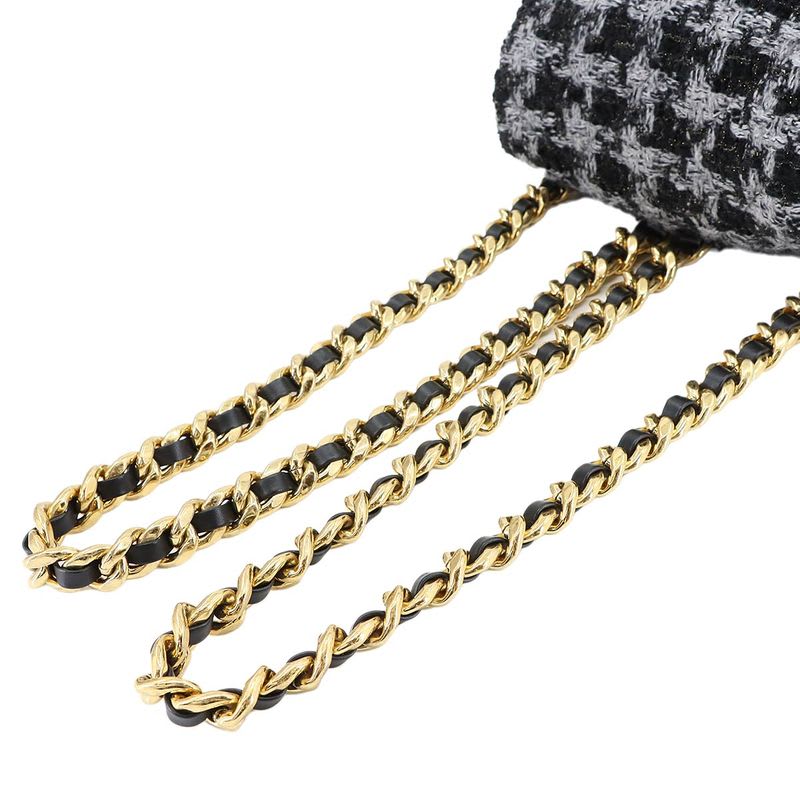 Chanel Chain Backpack Rucksack Sac Tweed Leather Black Gray