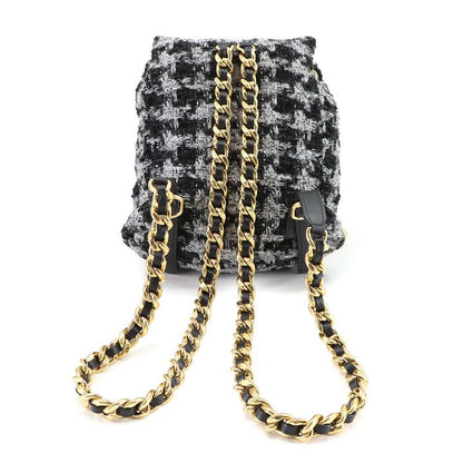 Chanel Chain Backpack Rucksack Sac Tweed Leather Black Gray