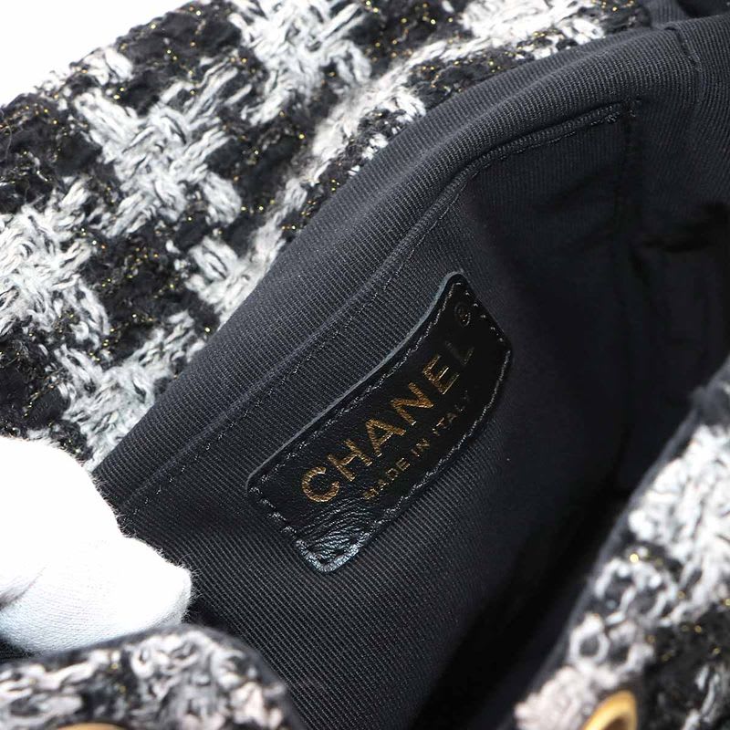 Chanel Chain Backpack Rucksack Sac Tweed Leather Black Gray