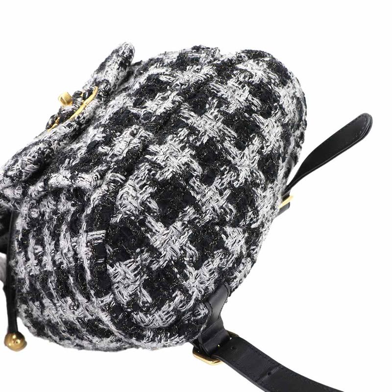 Chanel Chain Backpack Rucksack Sac Tweed Leather Black Gray