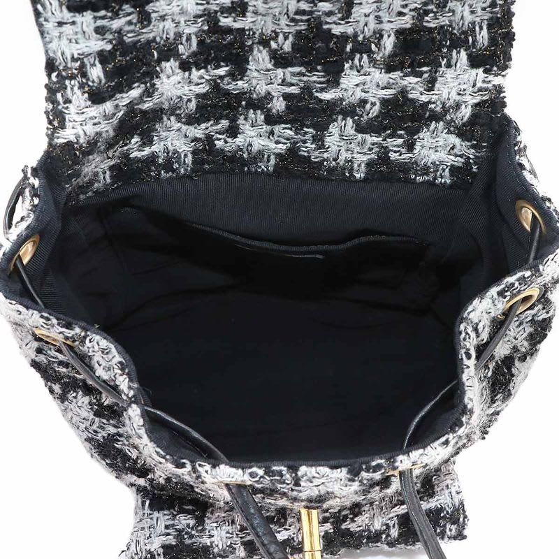 Chanel Chain Backpack Rucksack Sac Tweed Leather Black Gray