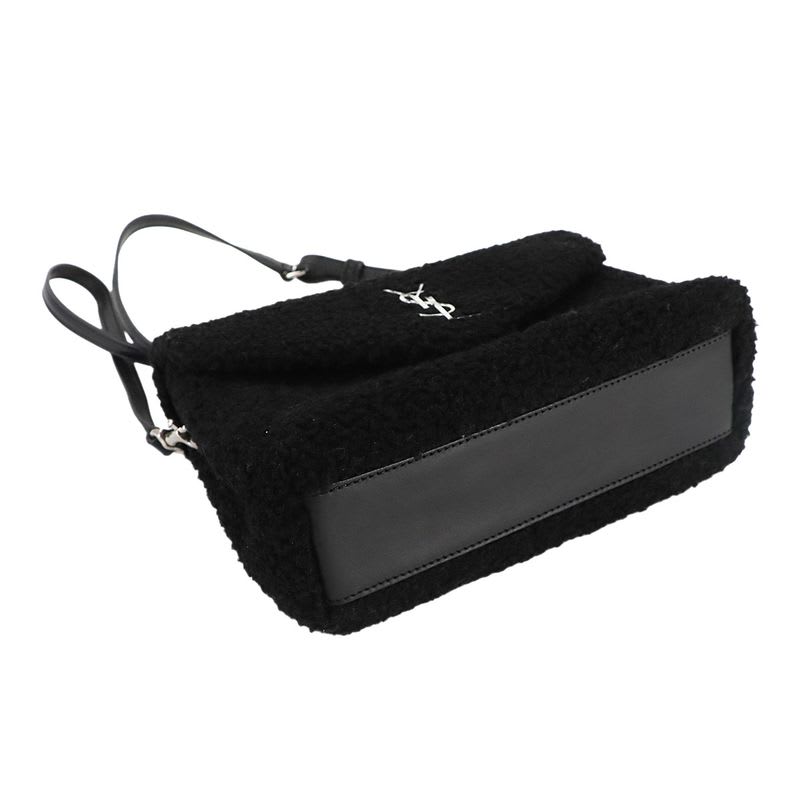 Saint Laurent Shoulder Bag Shearling Leather Black Silver Hardware