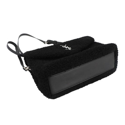 Saint Laurent Shoulder Bag Shearling Leather Black Silver Hardware