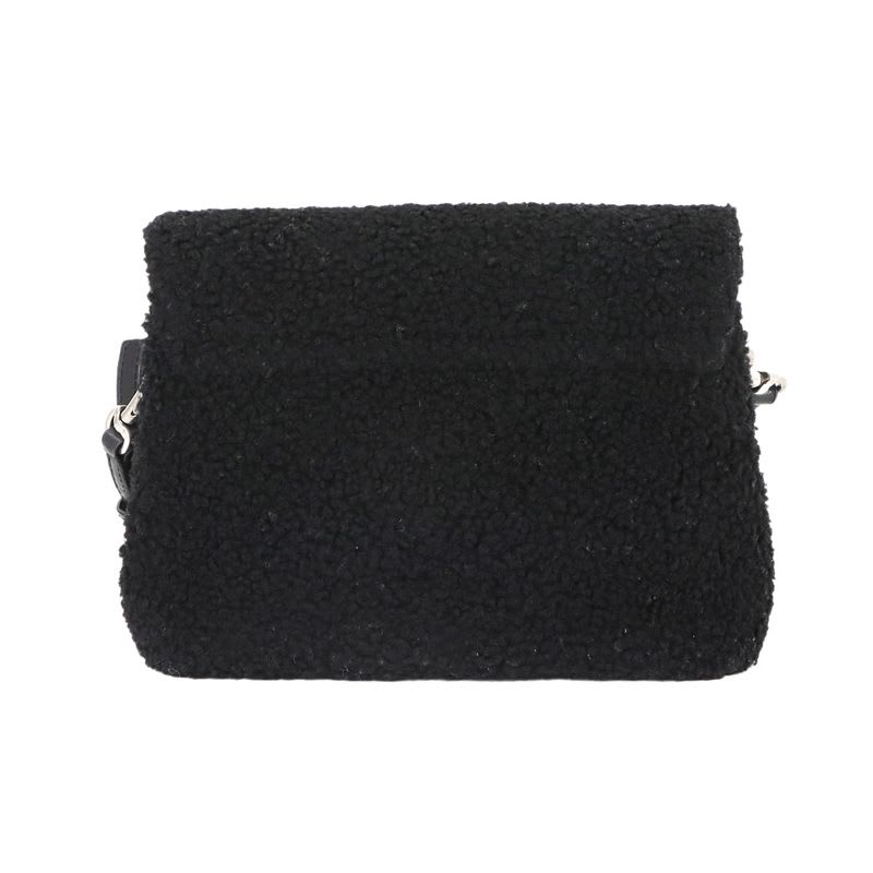Saint Laurent Shoulder Bag Shearling Leather Black Silver Hardware