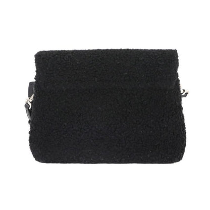 Saint Laurent Shoulder Bag Shearling Leather Black Silver Hardware