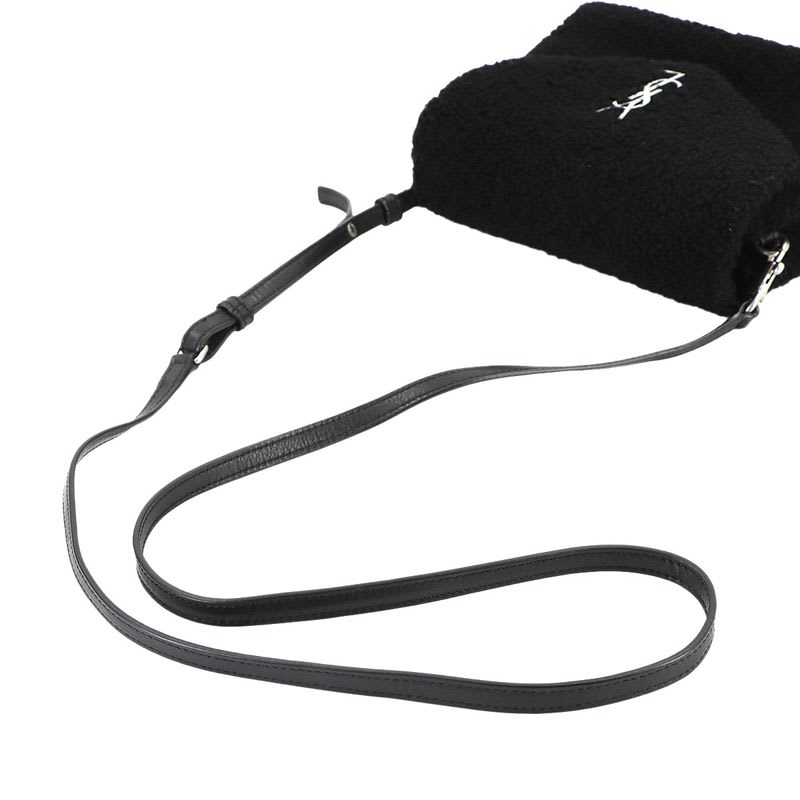 Saint Laurent Shoulder Bag Shearling Leather Black Silver Hardware