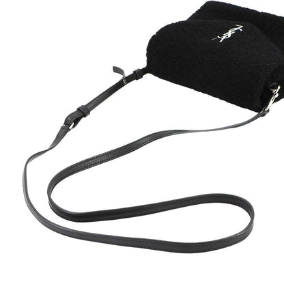 Saint Laurent Shoulder Bag Shearling Leather Black Silver Hardware