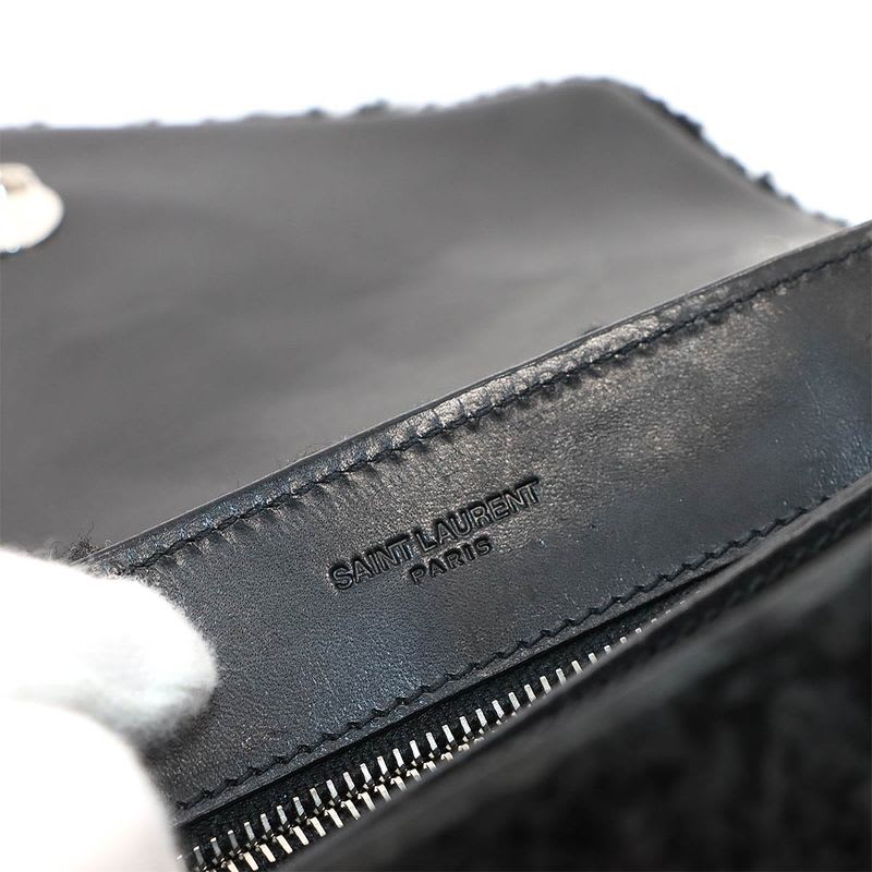 Saint Laurent Shoulder Bag Shearling Leather Black Silver Hardware