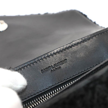 Saint Laurent Shoulder Bag Shearling Leather Black Silver Hardware