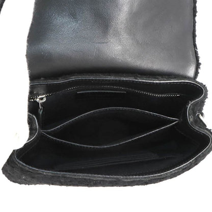 Saint Laurent Shoulder Bag Shearling Leather Black Silver Hardware