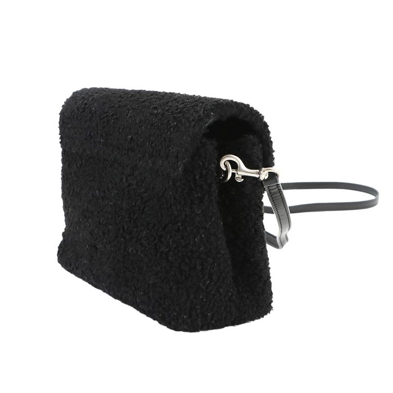 Saint Laurent Shoulder Bag Shearling Leather Black Silver Hardware