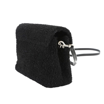 Saint Laurent Shoulder Bag Shearling Leather Black Silver Hardware