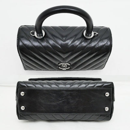 Chanel Coco Handle XS Chevron A92990 Calfskin Shoulder Bag Black Hand