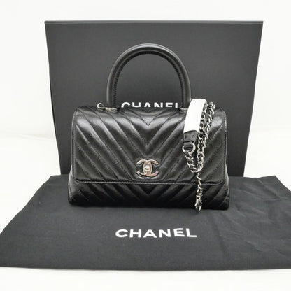 Chanel Coco Handle XS Chevron A92990 Calfskin Shoulder Bag Black Hand