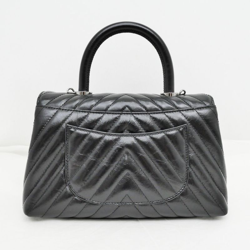 Chanel Coco Handle XS Chevron A92990 Calfskin Shoulder Bag Black Hand