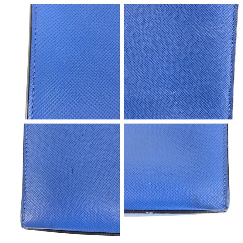 Prada Saffiano Triangle Logo Plate Blue Silver Hardware Leather Tote Bag