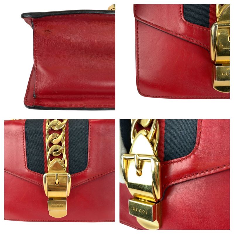 Gucci Sylvie Red Gold Hardware Leather 431666 Shoulder Bag Chain Shoulder Bag
