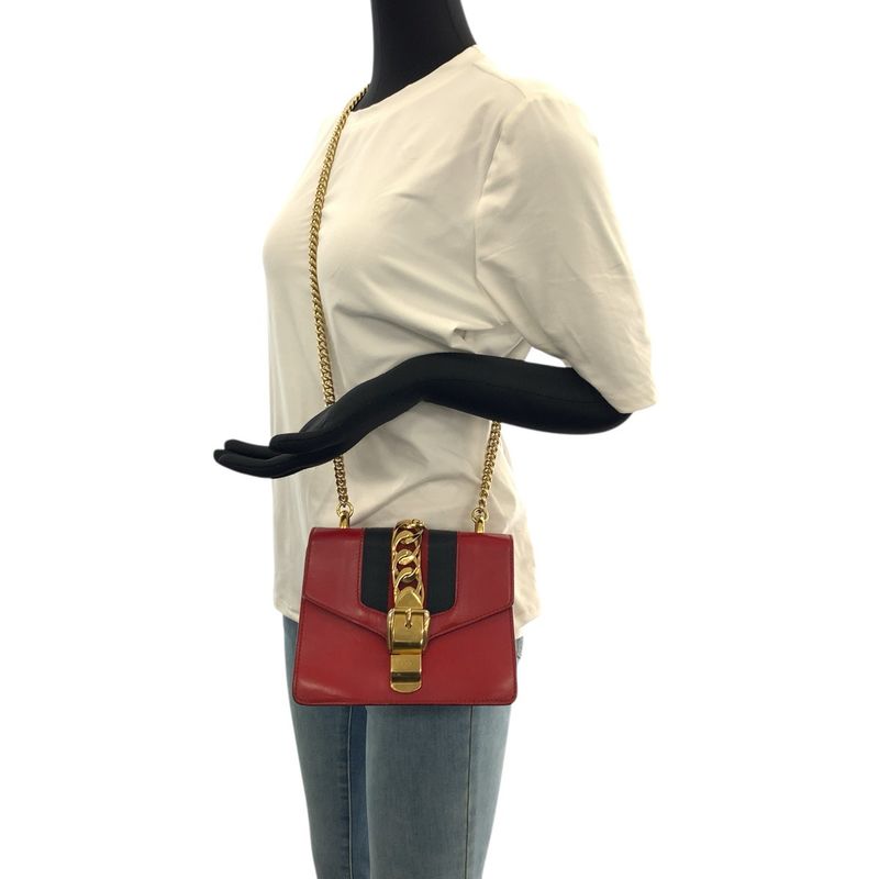 Gucci Sylvie Red Gold Hardware Leather 431666 Shoulder Bag Chain Shoulder Bag