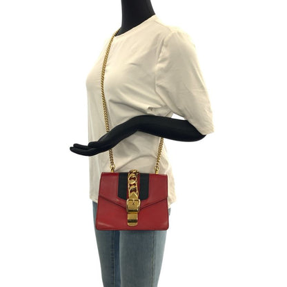 Gucci Sylvie Red Gold Hardware Leather 431666 Shoulder Bag Chain Shoulder Bag