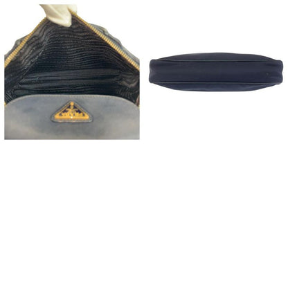 Prada Tessuto Triangle Logo Plate Navy Gold Hardware Nylon Leather Shoulder Bag
