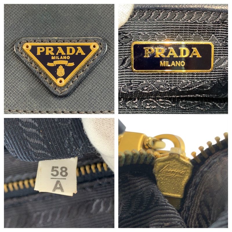 Prada Tessuto Triangle Logo Plate Navy Gold Hardware Nylon Leather Shoulder Bag