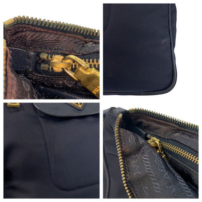 Prada Tessuto Triangle Logo Plate Navy Gold Hardware Nylon Leather Shoulder Bag