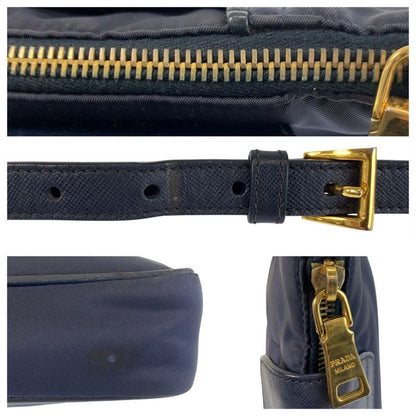Prada Tessuto Triangle Logo Plate Navy Gold Hardware Nylon Leather Shoulder Bag