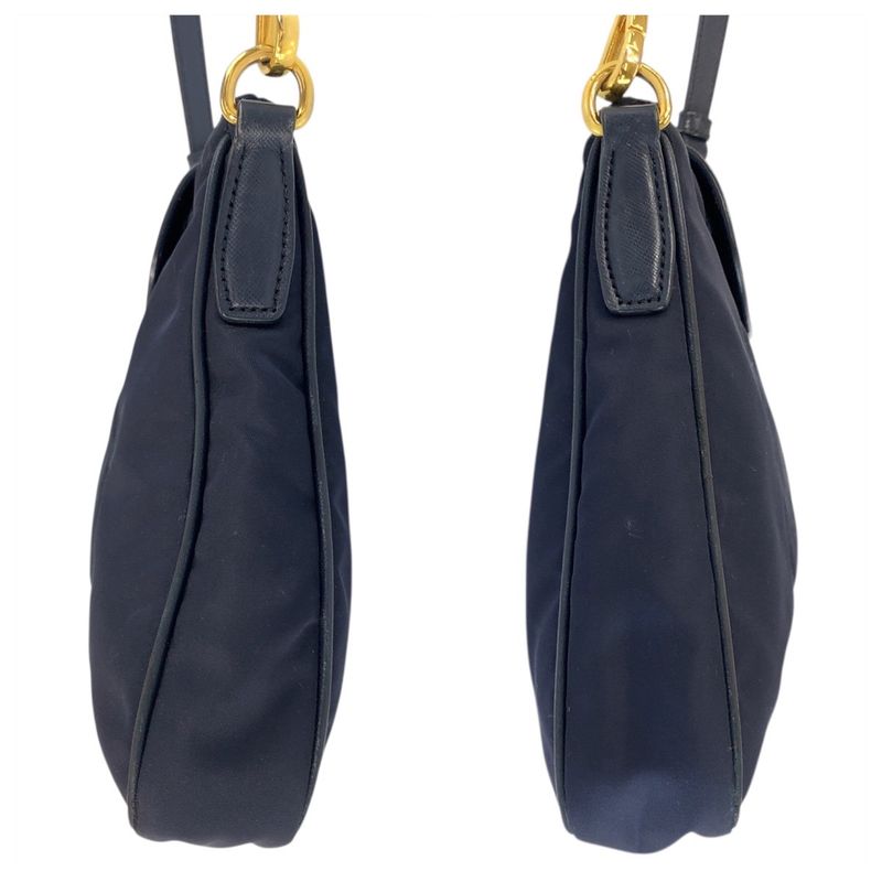 Prada Tessuto Triangle Logo Plate Navy Gold Hardware Nylon Leather Shoulder Bag