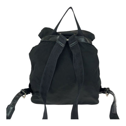 Prada Tessuto Triangle Logo Plate Black Silver Hardware Nylon Leather Backpack